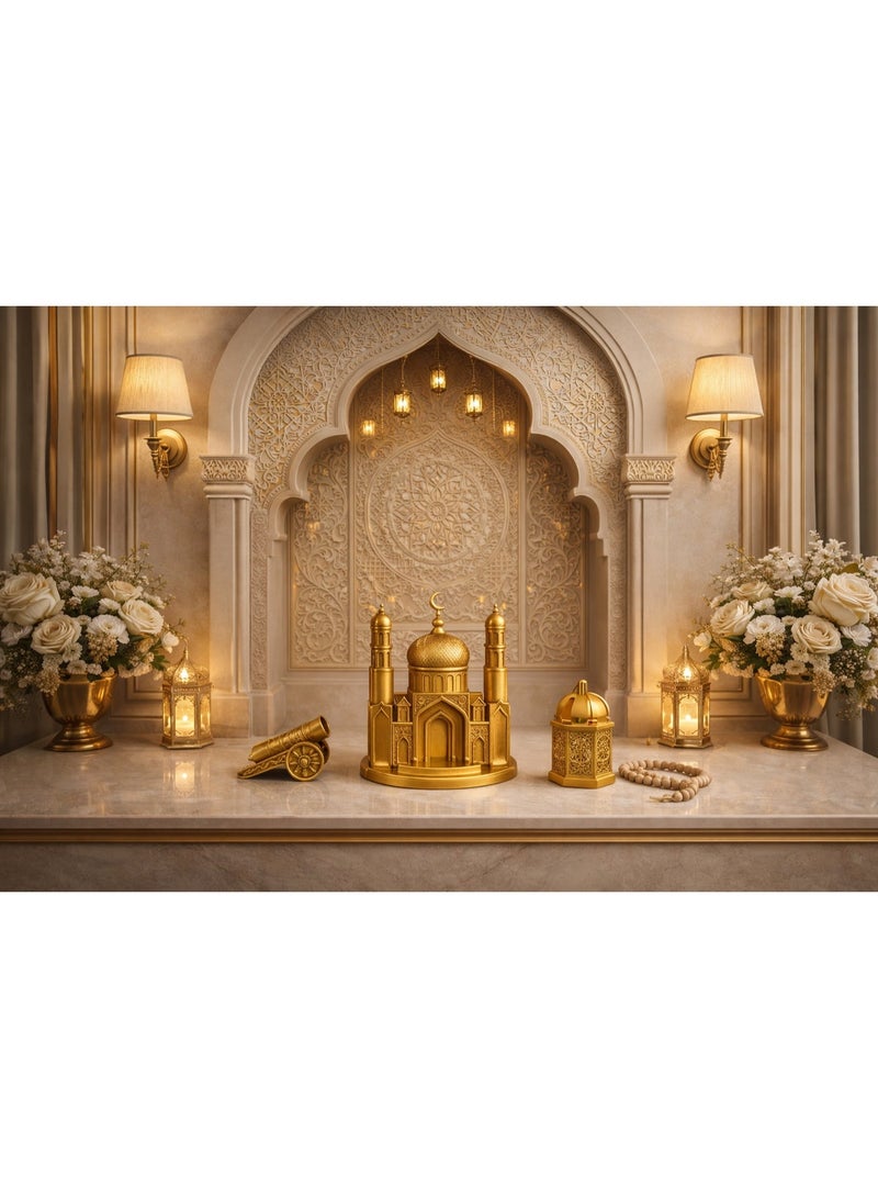 طقم ديكور رمضاني فاخر من الريزن – جامع + فانوس + مدفع رمضاني | ديكور منزلي | زينة رمضان للمنزل - Image 1